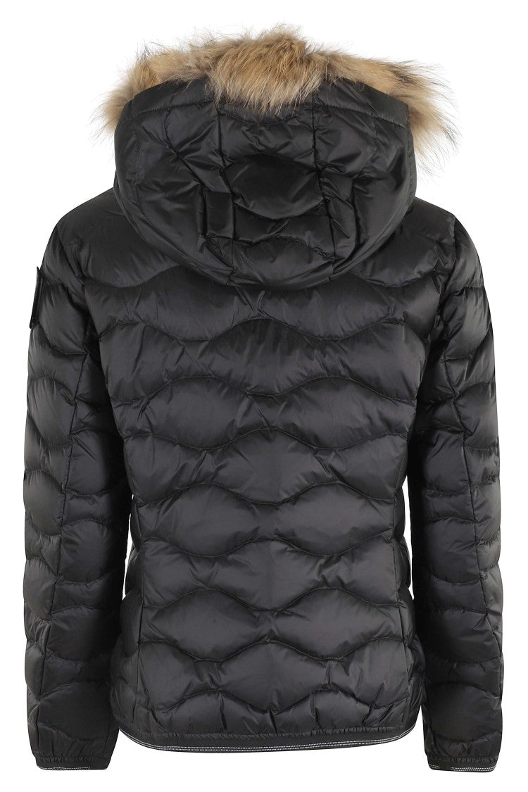 Blauer Quilted Down Coat With Faux Fur Trim And Zippered Closure