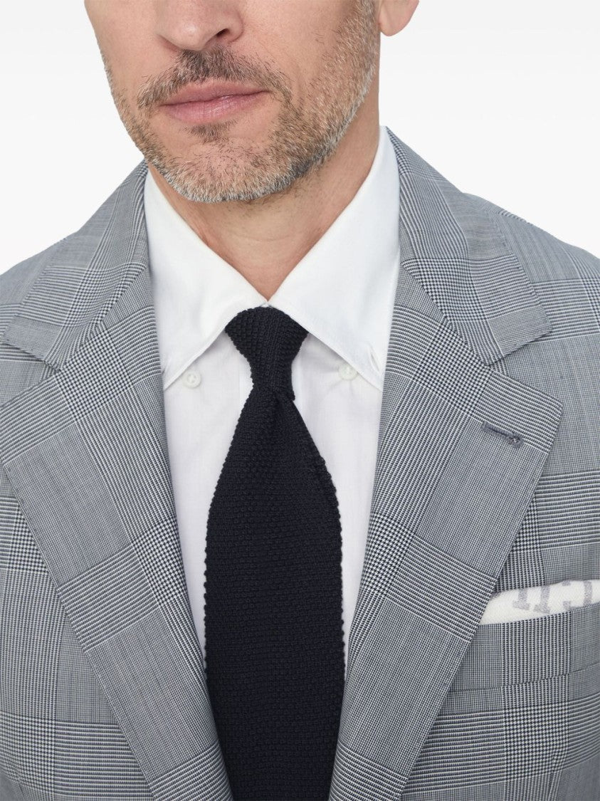 Brunello Cucinelli Textured Navy Knitted Tie With Squared Tip