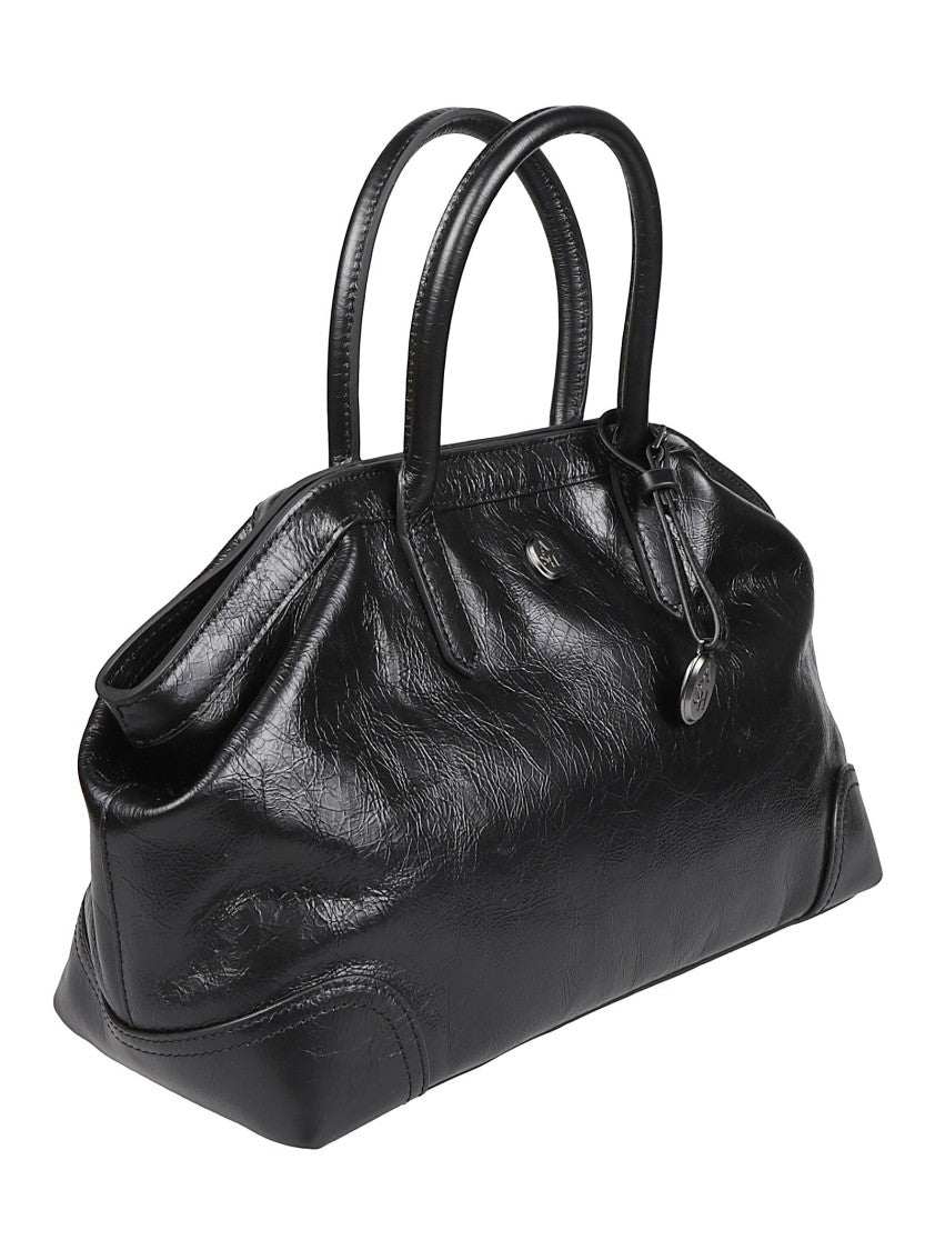 Ash Black Justine Structured Calf Leather Shoulder Bag