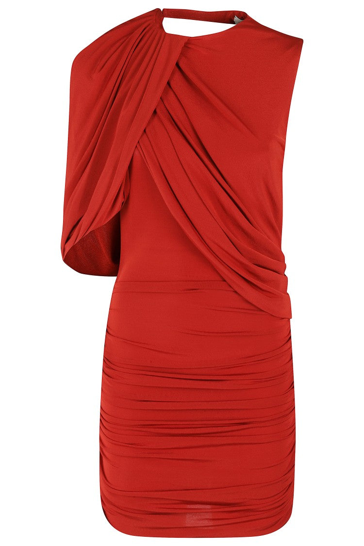 Magda Butrym Asymmetrical Red Mini Dress With Draped Detail