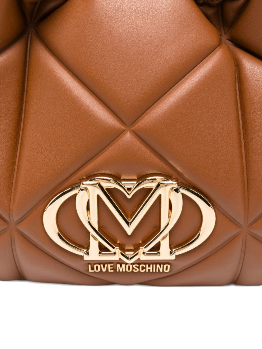 Love Moschino Quilted Brown Handbag With Braided Handle And Gold Accents