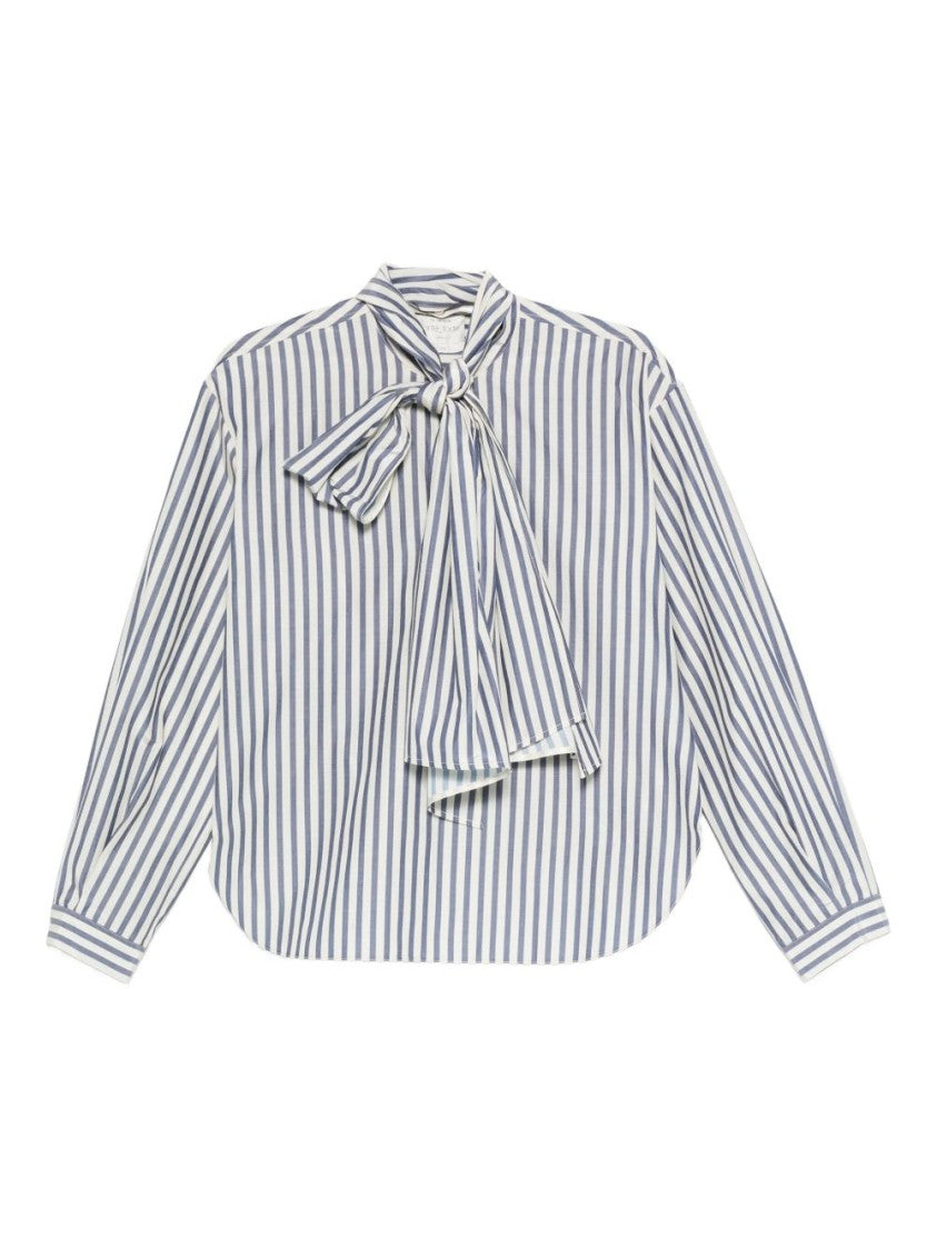 Forte Forte Vertical Striped Blouse With Distinctive Bow Tie