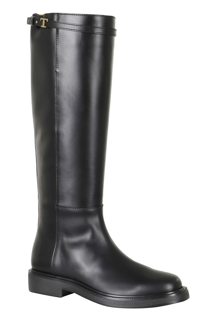 Tod's Black Mid-Calf Leather Strap Boots
