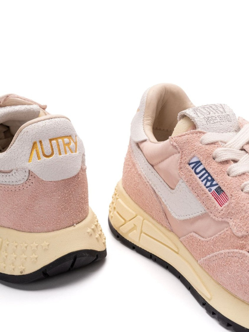 Autry White And Pink Nylon-Camouflage Sneakers