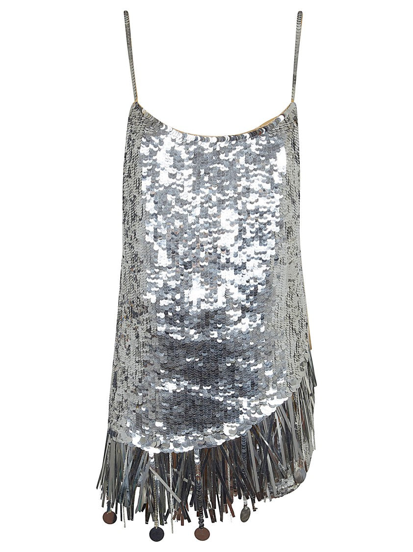 The Andamane Sequined Mini Dress With Fringed Hem And Open Back