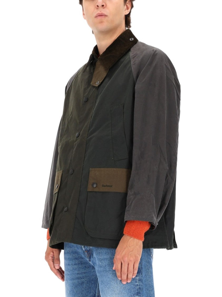 Barbour Patchwork Design Waxed Jacket With Corduroy Collar