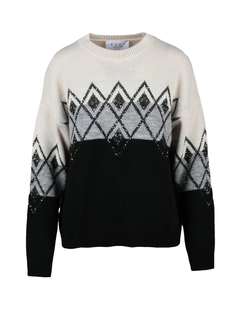 Kaos Crew Neck Mixed Fibre Sweater With Geometric Pattern