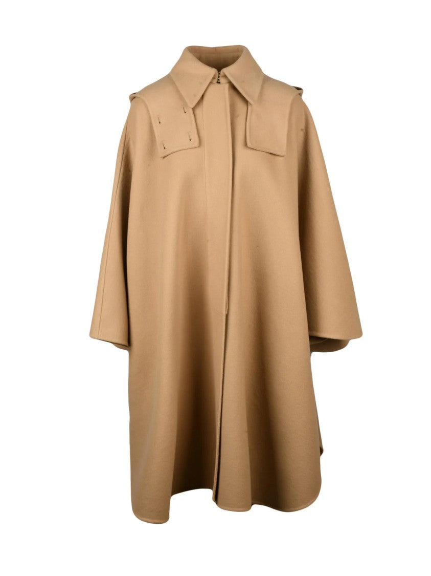 Chloé Generous Wool Cashmere Cape With Classic Collar And Button Closure