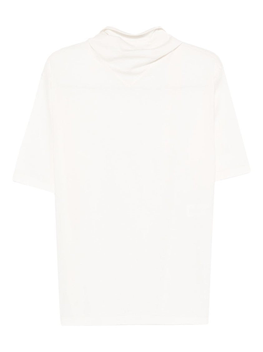 Lemaire White Cotton T-Shirt With Scarf Detail
