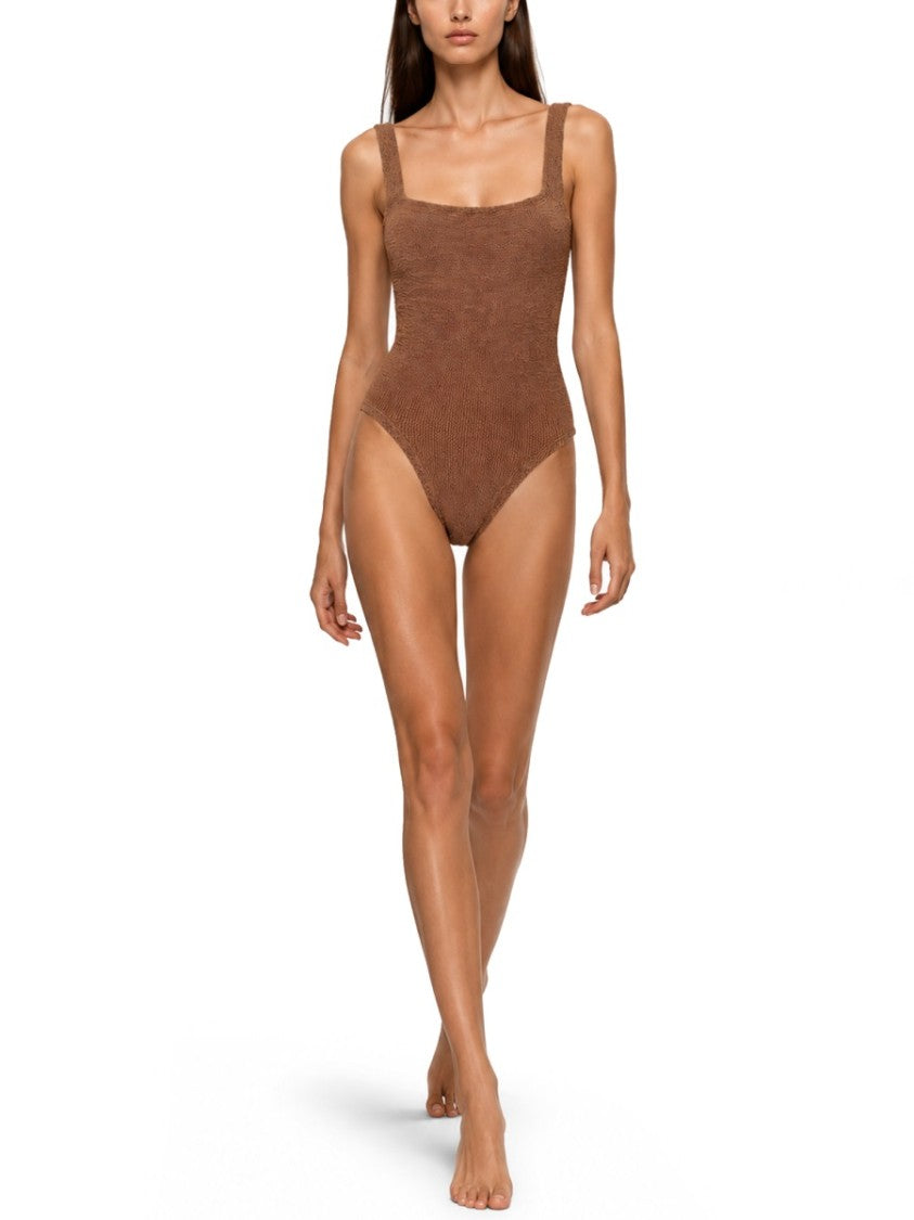 Hunza G Square Neck Textured Knit Swimsuit