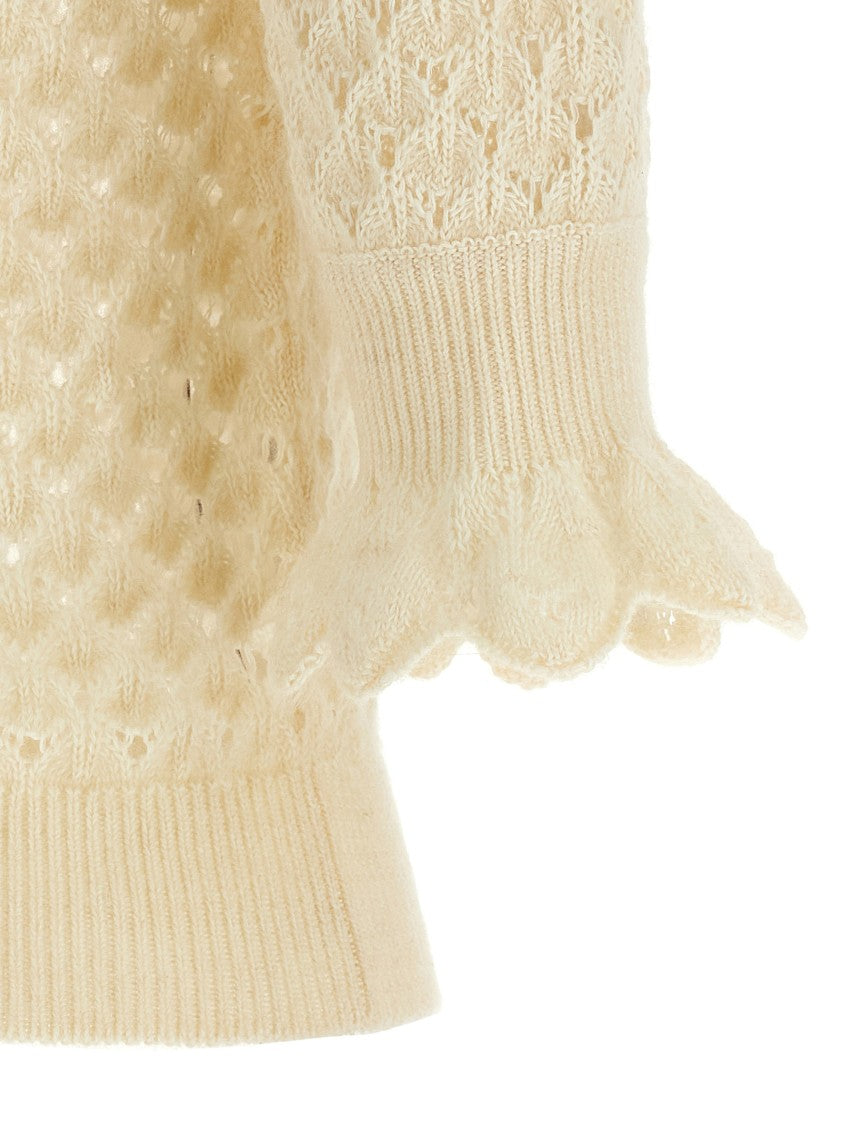 Chloé Pointelle Knit Sweater With Lace Collar