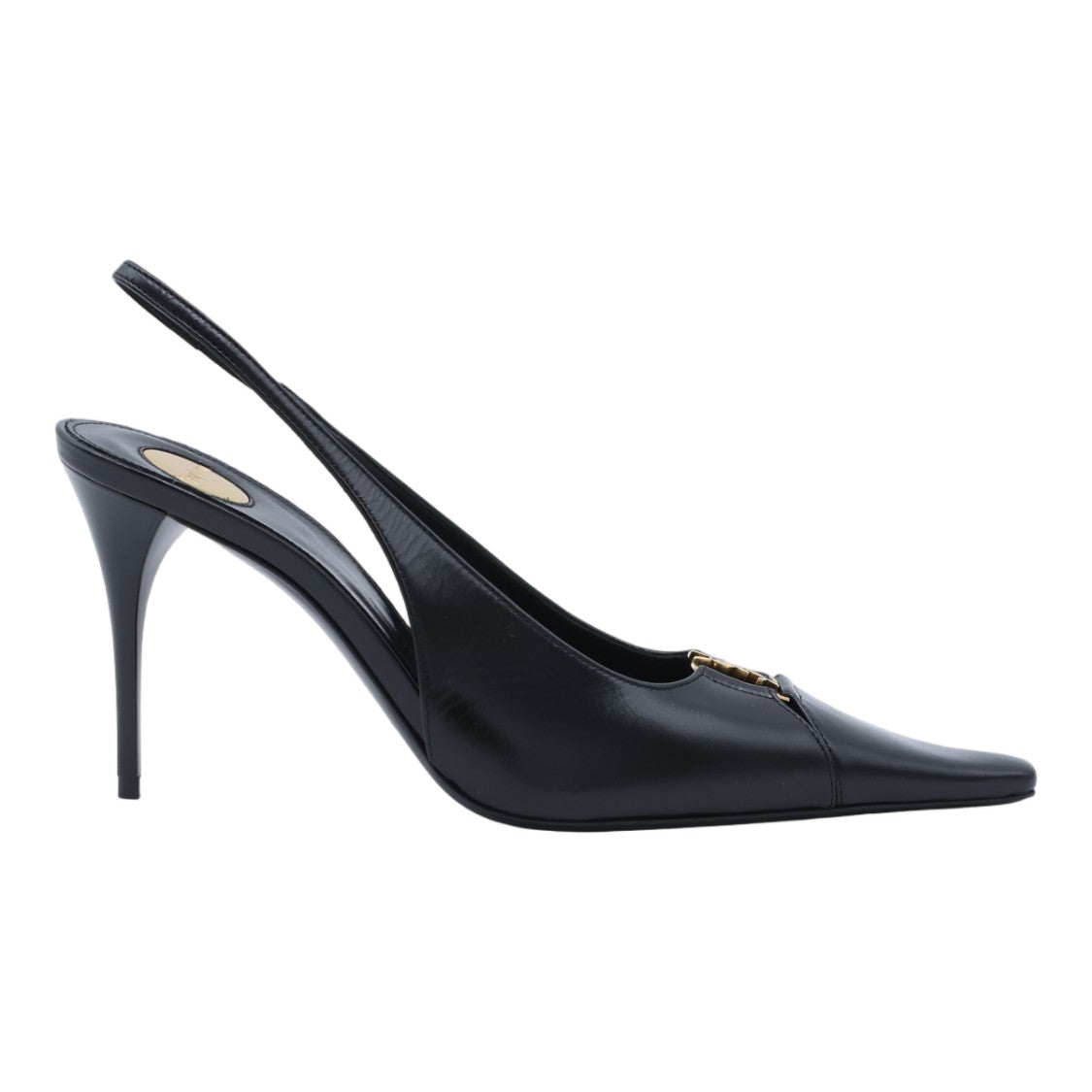 Saint Laurent Slingback Pump With Pointed Toe And Gold-Tone Logo