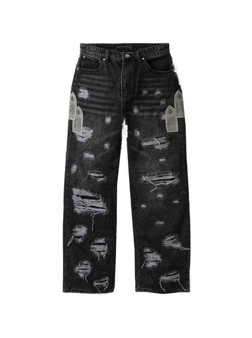 Who Decides War Side Patch Relaxation Denim Jeans - Vintage Grey