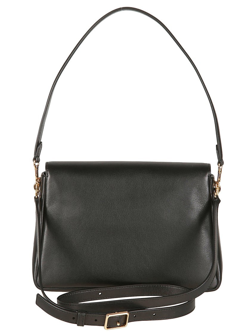 Tory Burch Charlie Black Cow Leather Adjustable Strap Shoulder Bag