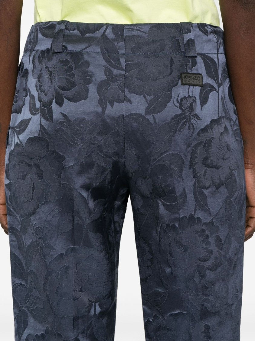 Kenzo Indigo Blue Belted Tailored Slit Trousers