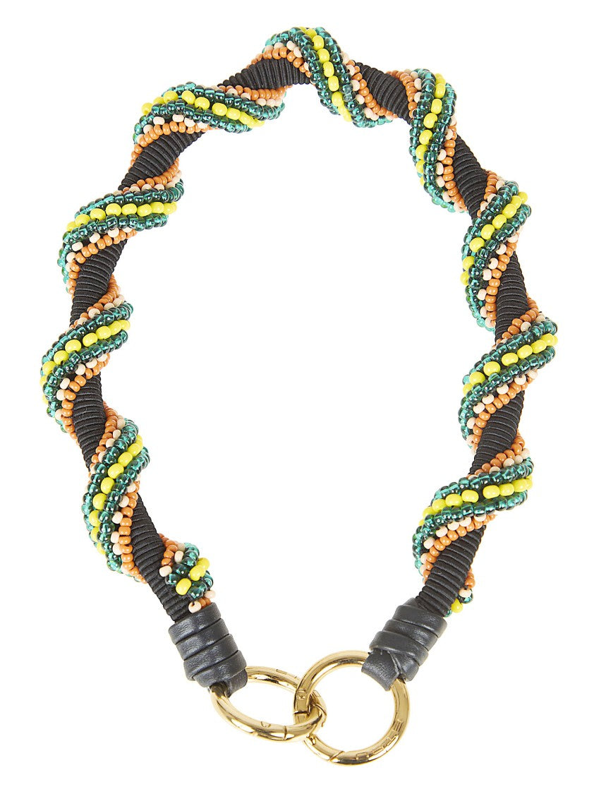 Etro Twisted Black Velvety Bead Bag Handle With Gold Accents