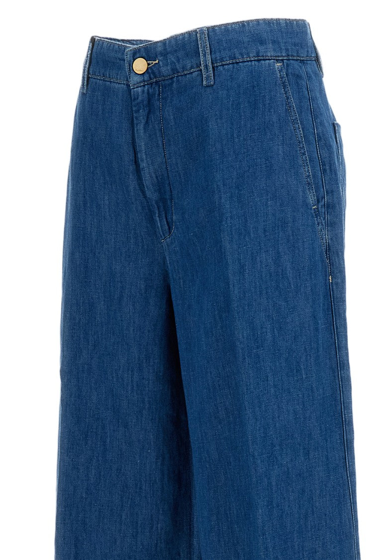 Max Mara Blue Denim Astice Cotton-Linen Wide-Leg Jeans