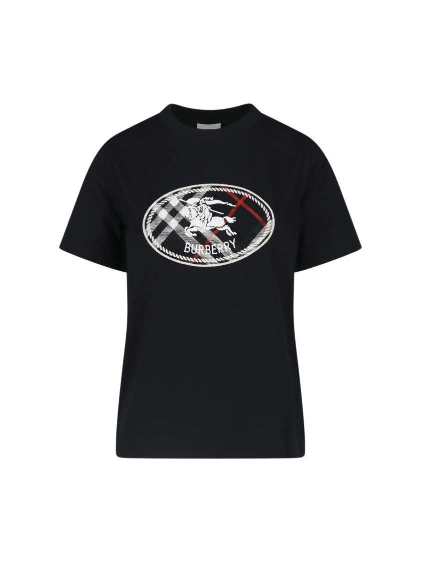 Burberry Short-Sleeved Black T-Shirt With Checkered Emblem