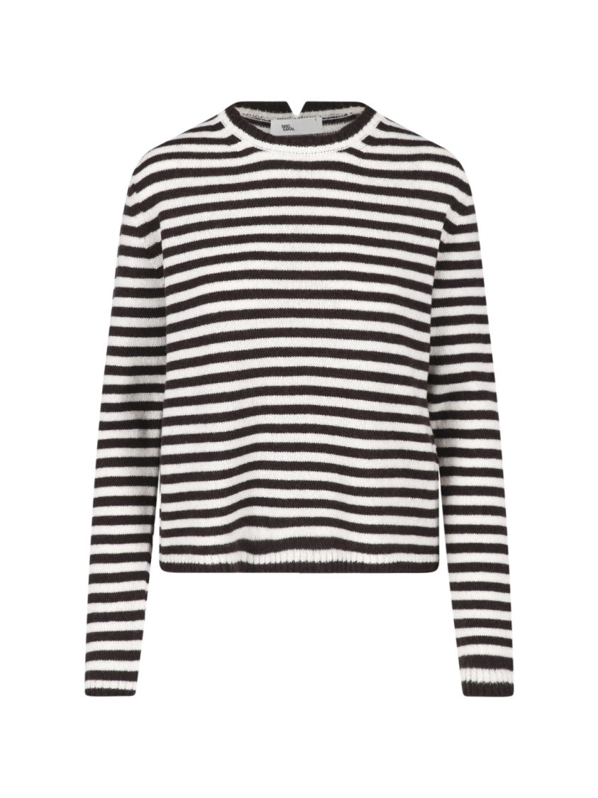 Sibel Saral Brown Sibs Striped Cashmere-Merino Crewneck Sweater