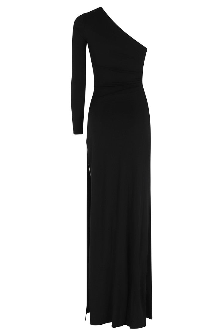 Elisabetta Franchi Black Red Carpet One-Shoulder Cut-Out Viscose Evening Dress