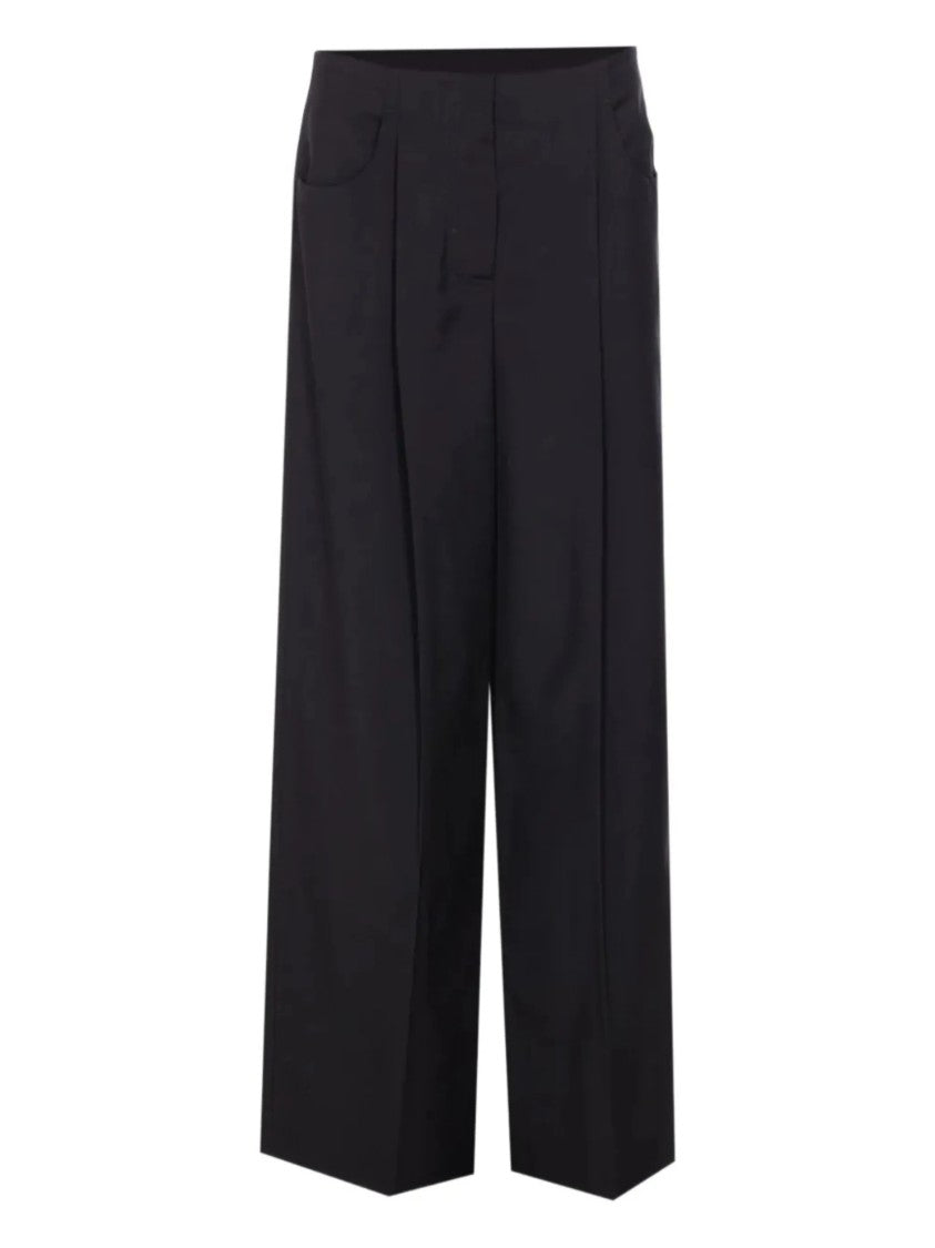 Fendi Wide-Leg Cropped Black Wool Tailored Trousers