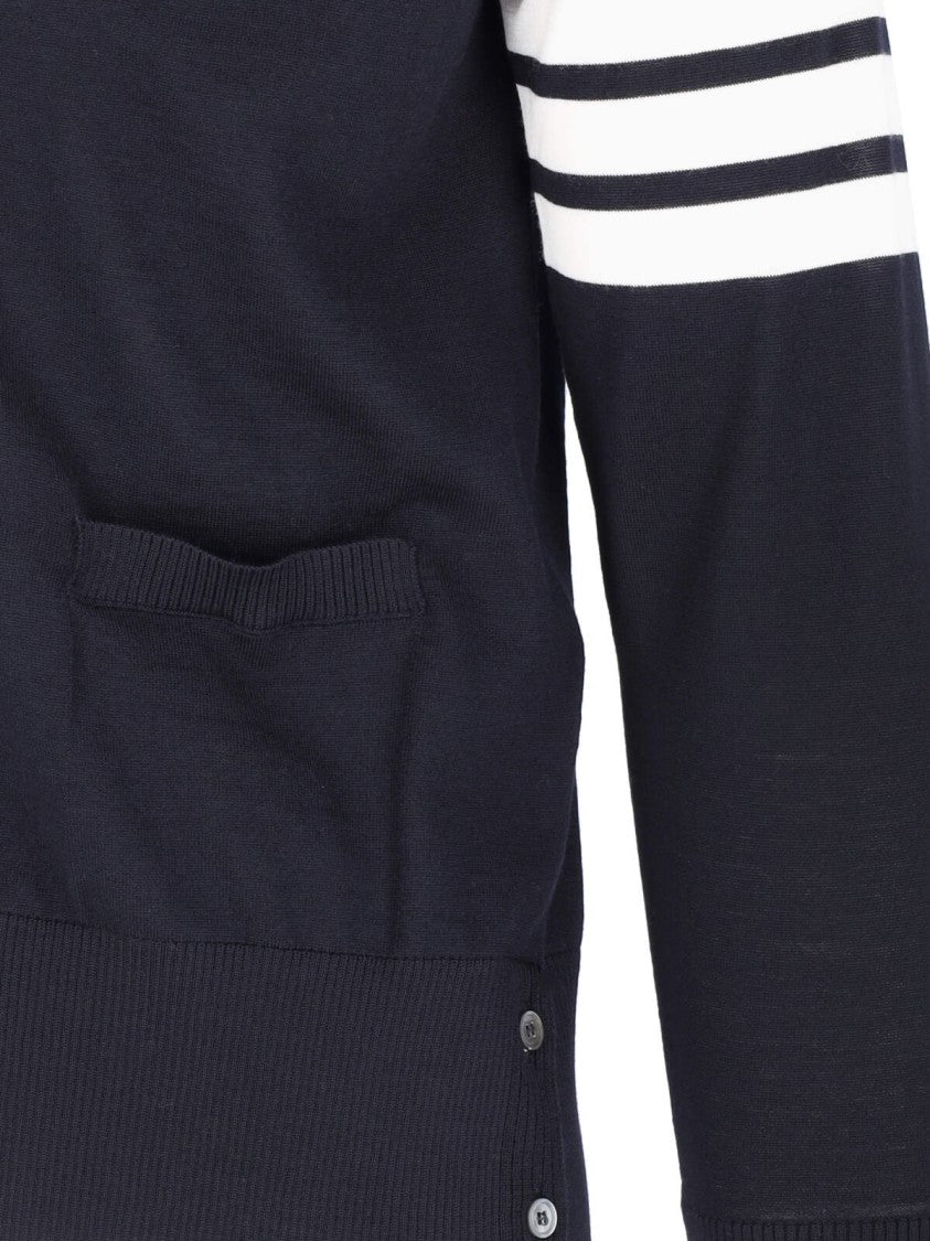 Thom Browne Navy V-Neck Striped Cotton Cardigan