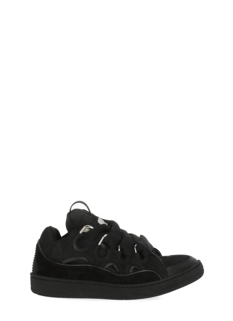 Lanvin Black Herringbone Detail Leather Low-Top Sneakers