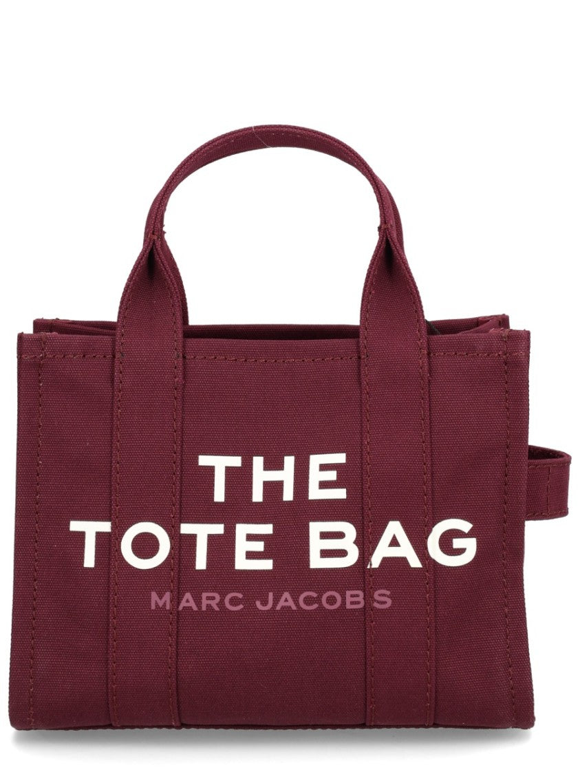 Marc Jacobs Rectangular Burgundy Cotton Tote With Short Handles And Detachable Strap
