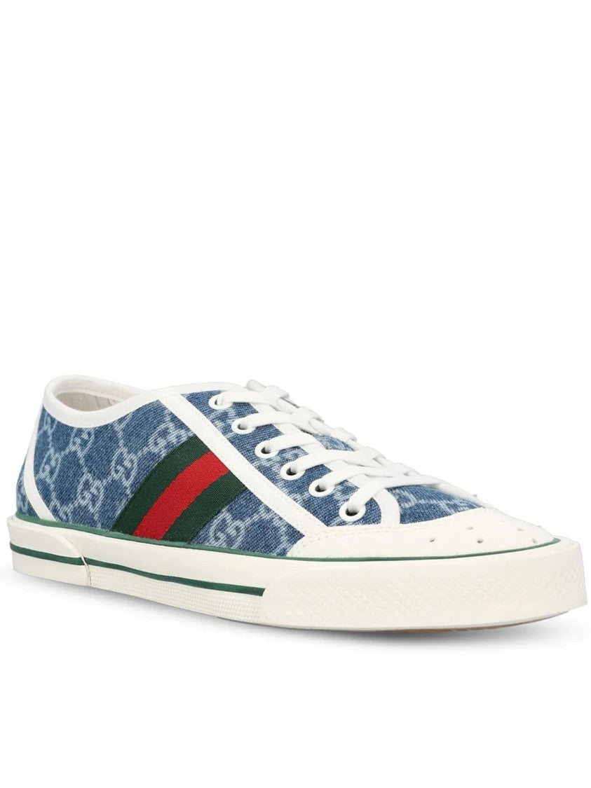 Gucci Blue Tennis Denim Monogram Stripe Sneakers