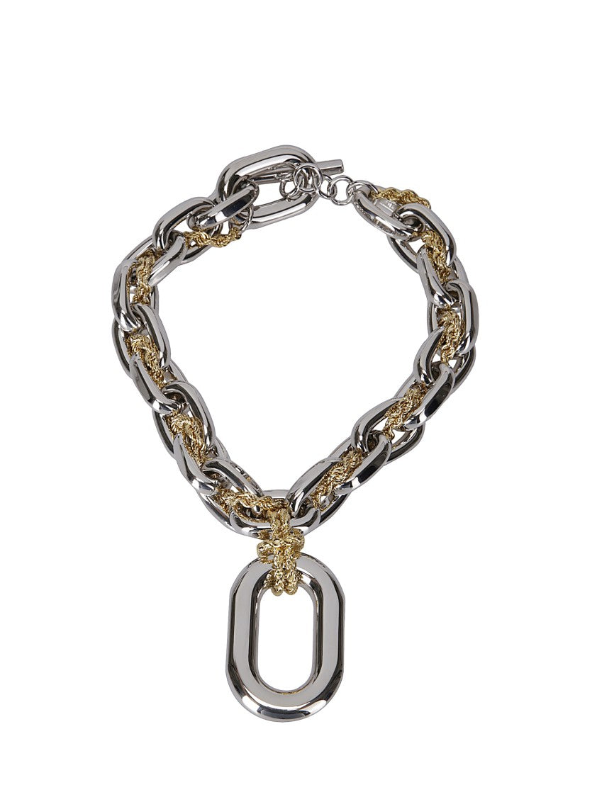 Paco Rabanne Polished Aluminum And Brass Statement Necklace With Toggle Clasp