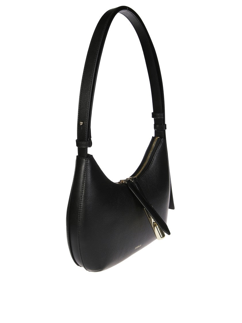 Furla Curved Black Leather Shoulder Bag