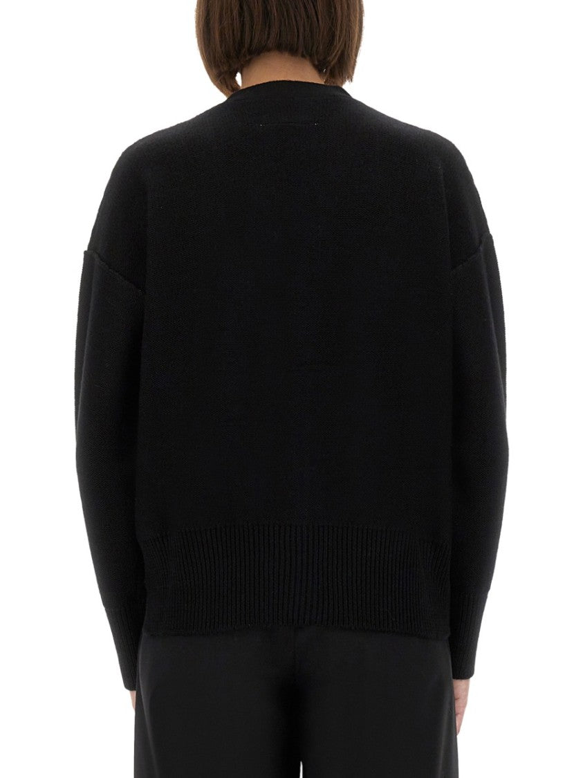 Mm6 By Maison Margiela Relaxed Fit Black Wool Knit Cardigan