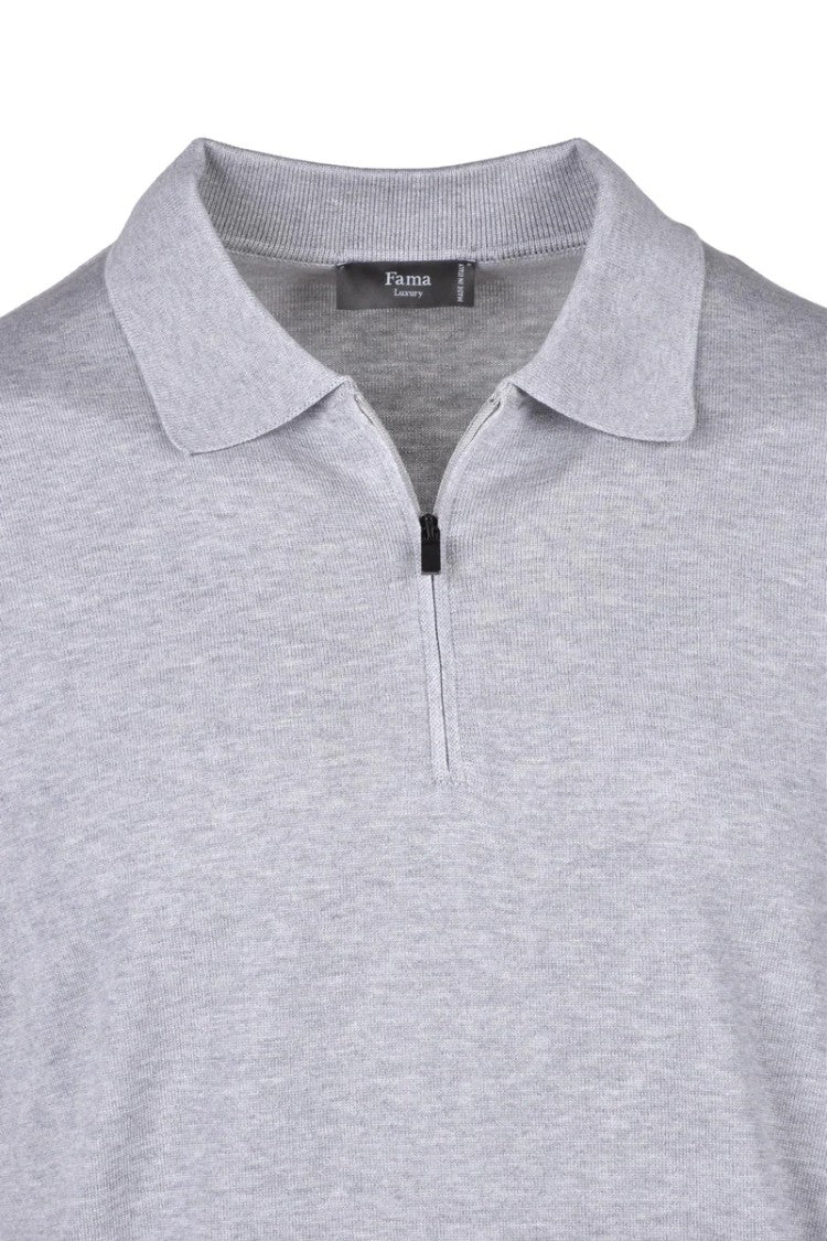 Fama Silk/Cotton Knit Polo - Light Grey