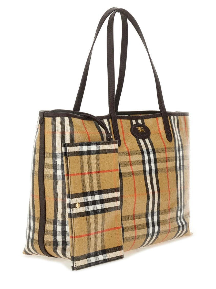 Burberry Beige Check Pattern Detachable Pouch Tote Bag