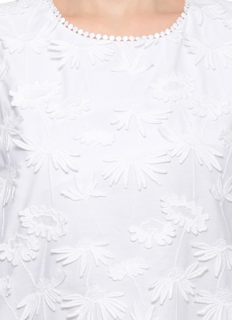 Parosh White Cubo26 Relief Floral Blouse