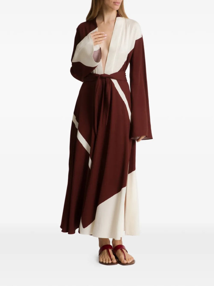 Alberta Ferretti Flowing Midi Dress With Deep V-Neckline And Color-Block Design