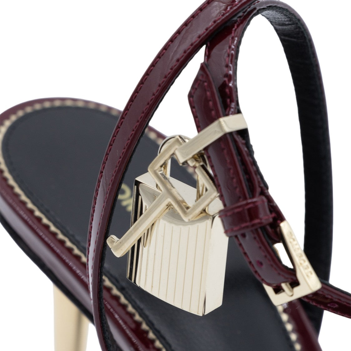 Tom Ford Glossy Dark Burgundy Sandals With Gold-Tone Buckle