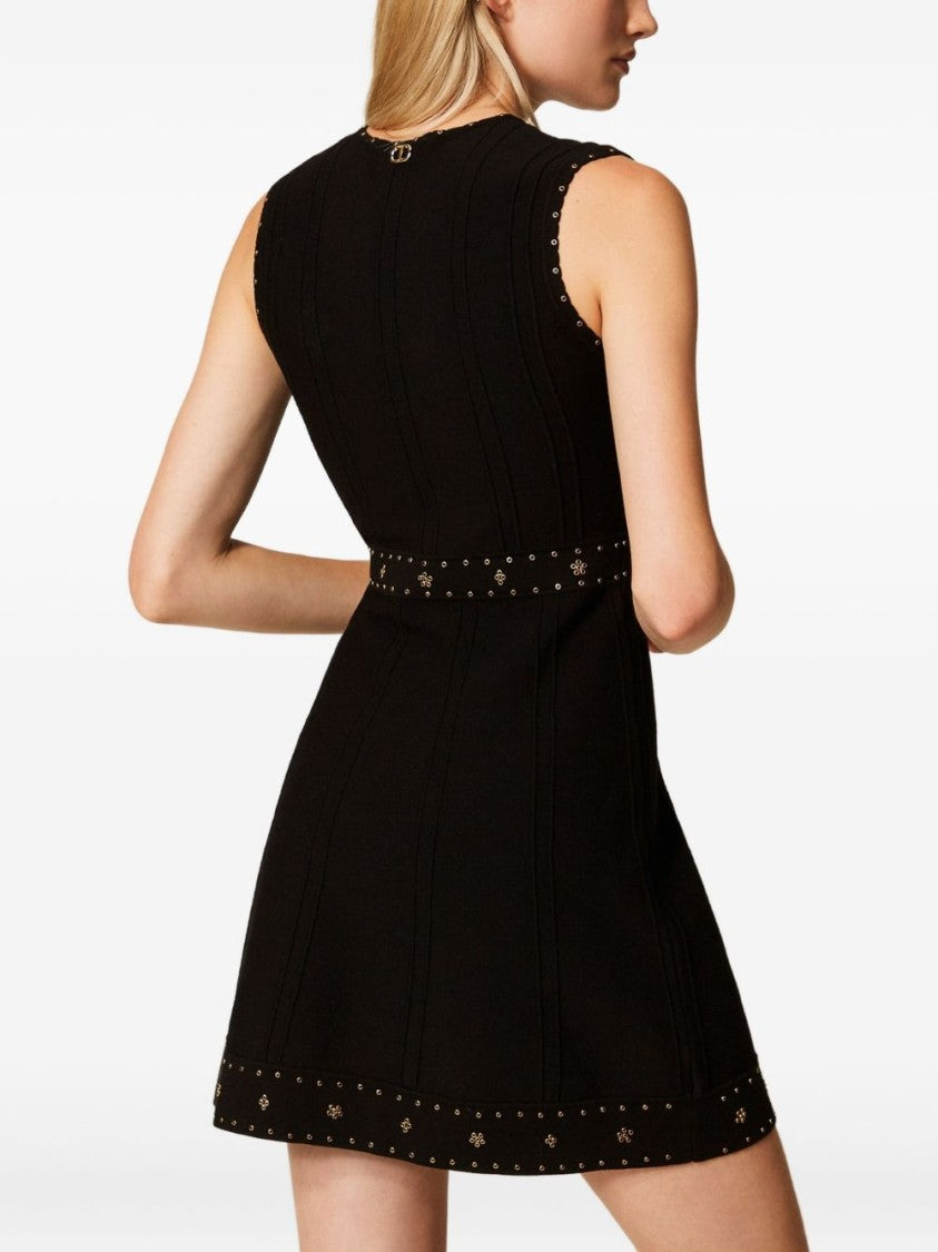 Twin-Set Sleeveless Mini Dress With Deep V-Neckline And Decorative Studs
