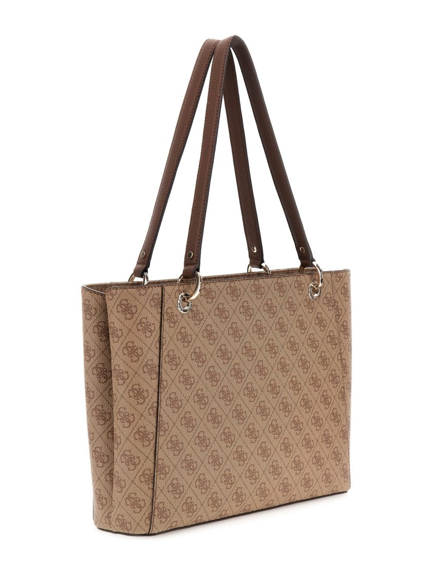 Guess Shopper Bag In Brown Logo Canvas