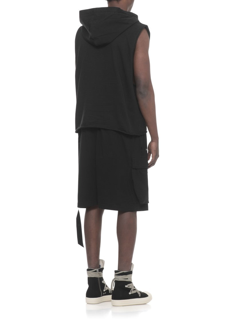Drkshdw By Rick Owens Black Tunic Cotton Sleeveless Hoodie