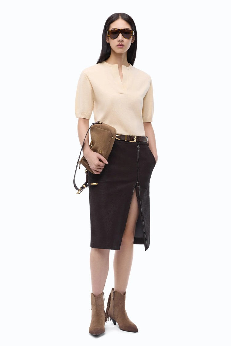 Pinko Butter Yellow Split-Neck Wool-Blend Sweater