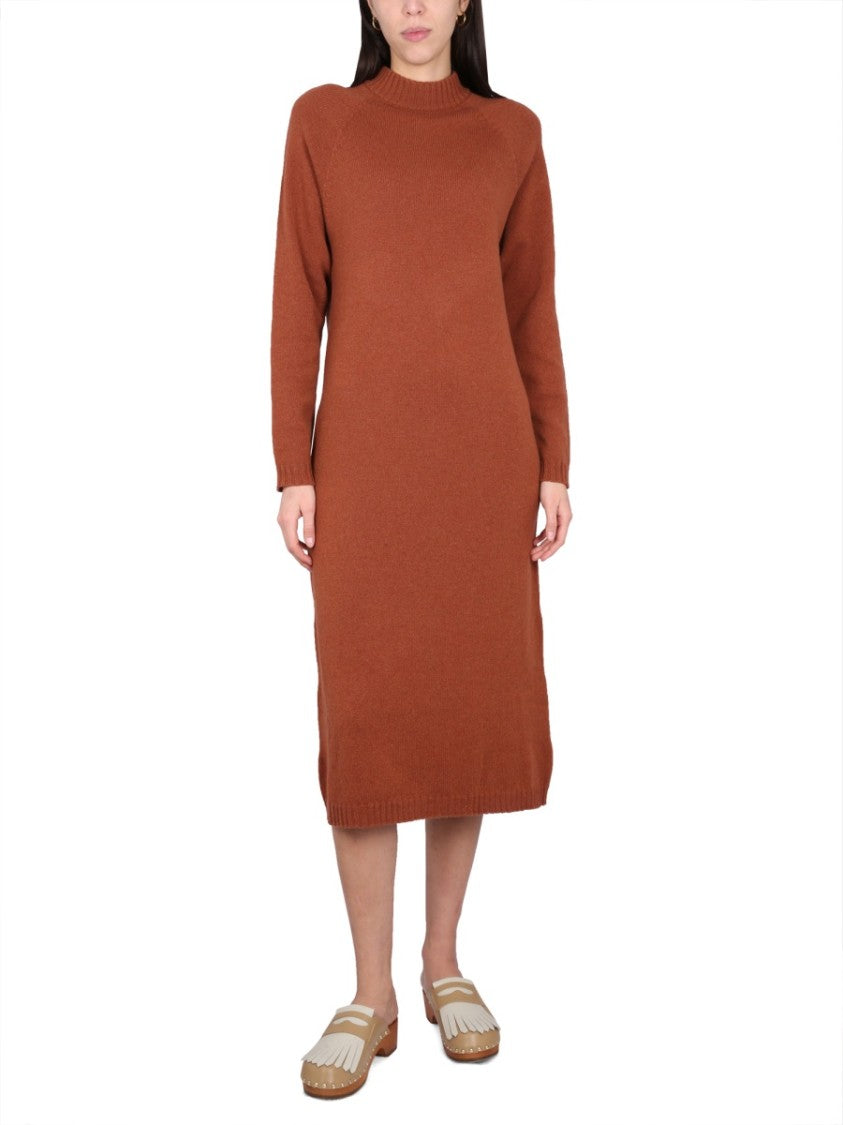 Alysi Brown Knit Dress With High Neck
