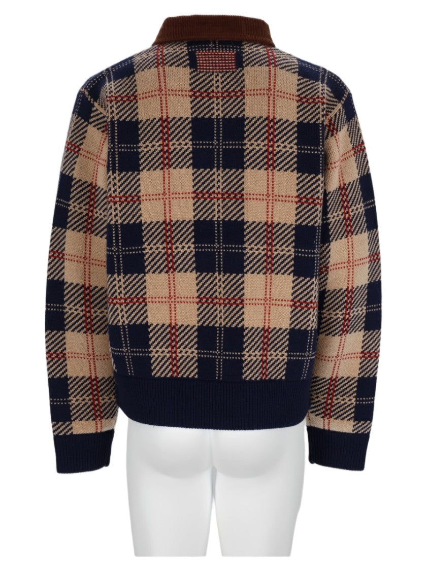 Guest In Residence Multicolor Checkered Corduroy Collar Wool-Cashmere Sweater