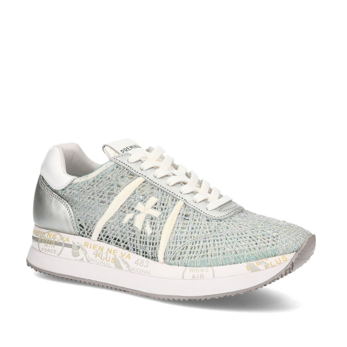Premiata Light Blue Gray Crochet Fabric Conny Sneakers
