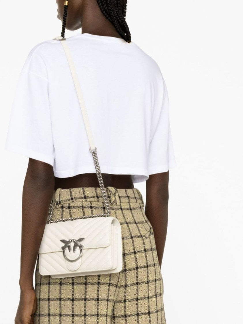 Pinko White Lambskin Quilted Shoulder Bag