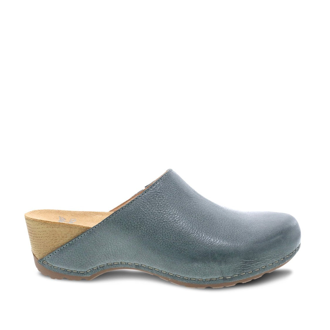 Dansko Denim Leather Sabot With Contrasting Beige Wedge