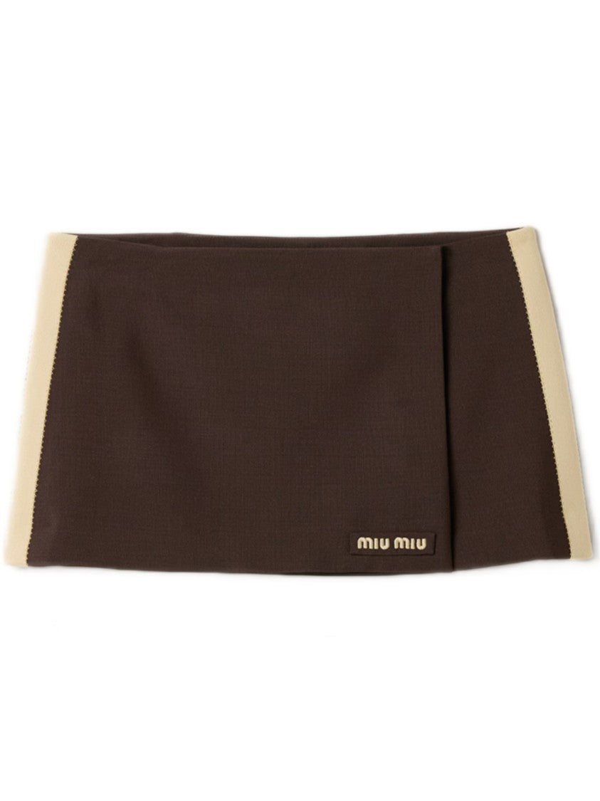Miu Miu Dark Brown Wrap-Style Contrast Panel Mini Skirt