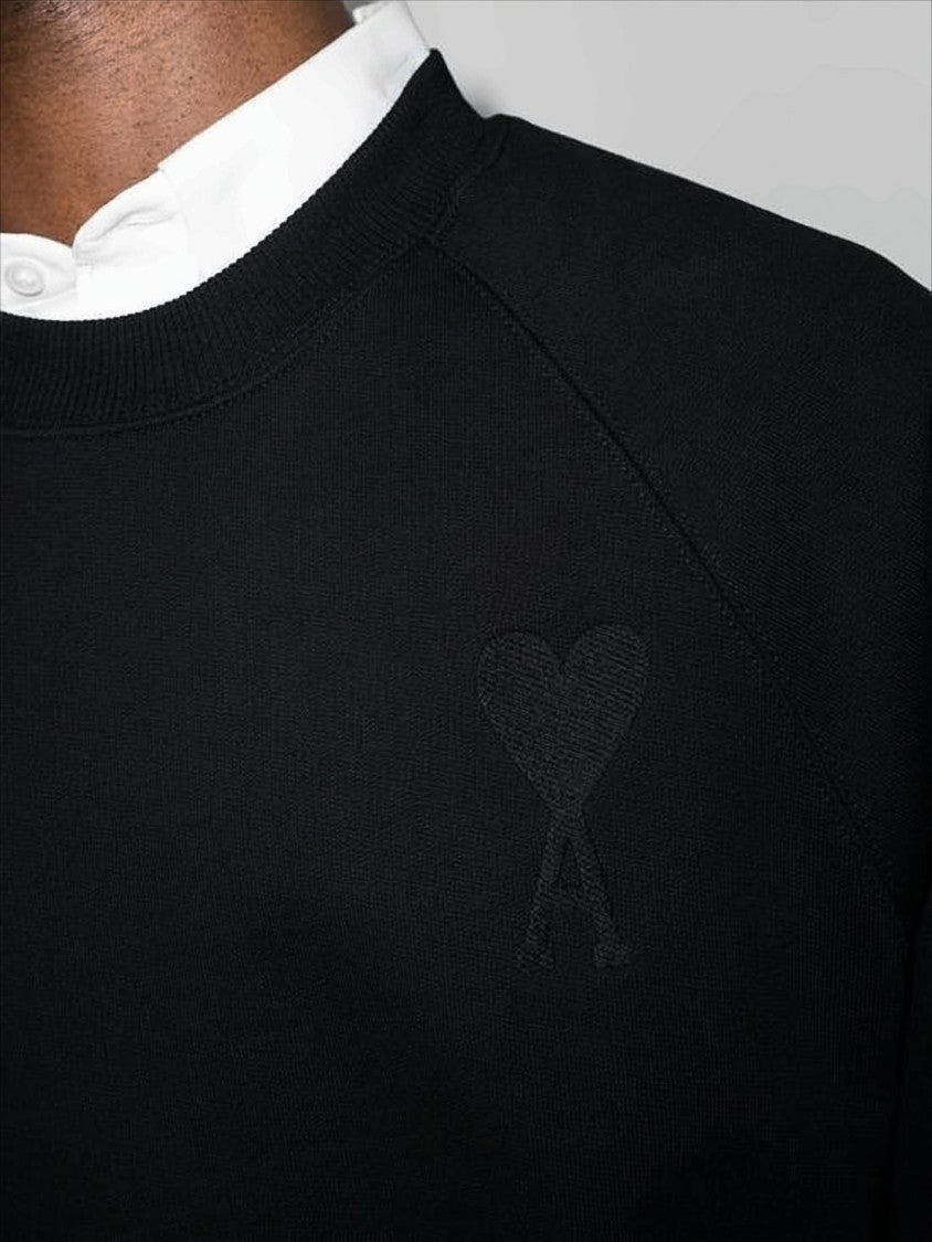 Ami Paris Long-Sleeve Crewneck Sweatshirt With Embroidered Heart Logo