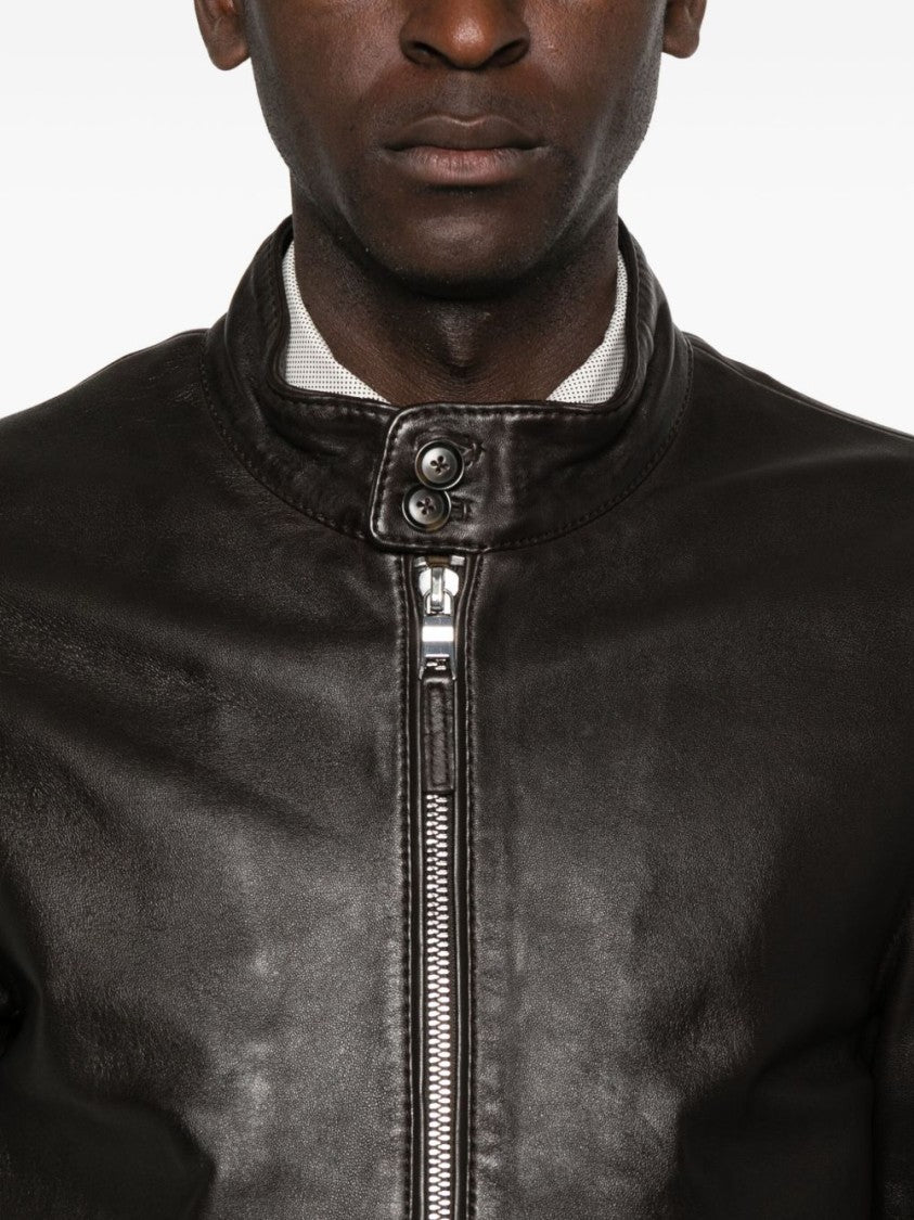 The Jack And Jackie Leathers Brown Leather Jacket And Calfskin Finish