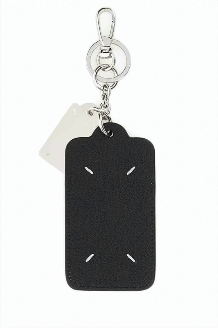 Maison Margiela Keychain Wallet In Smooth Black Calf Leather With Silver Accents